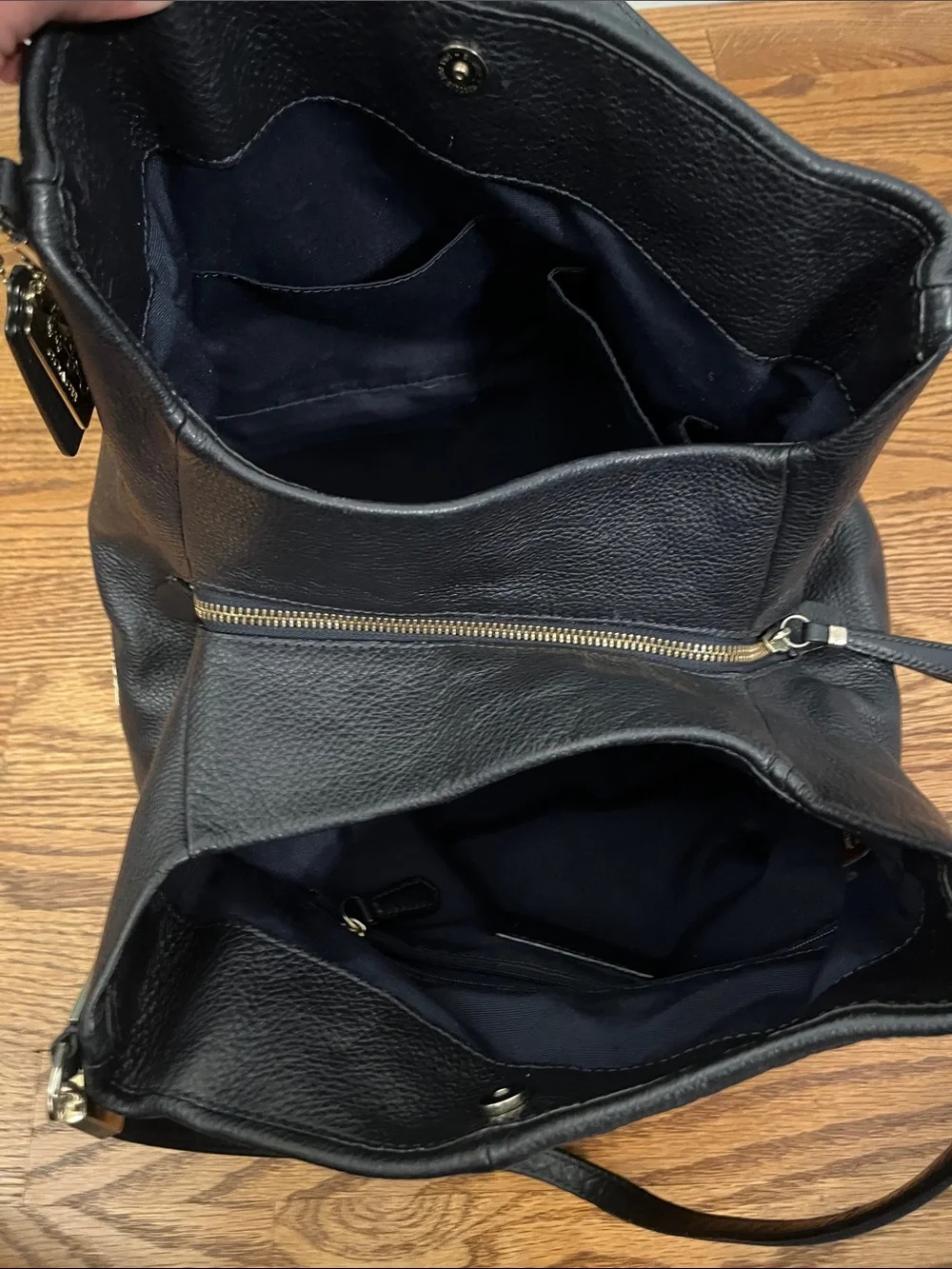Coach Phoebe Shoulder Bag Dark Blue Pebbled Leather Handbag F34495 with COA
